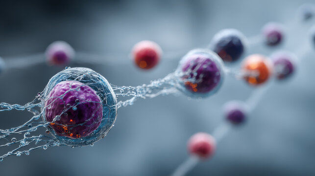 Highly detailed medical illustration of NETosis, showcasing cells in motion