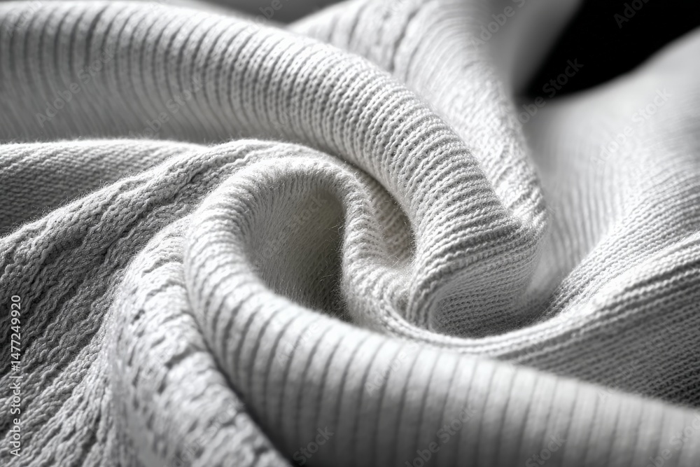 Leinwandbilder Textured white fabric displaying intricate knitting patterns and soft folds under natural light in a close-up view