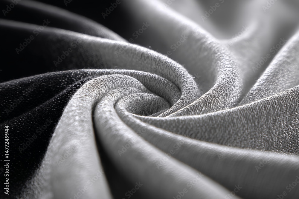 Poster elegant fabric swirling in shades of black and silver with smooth textures under soft lighting