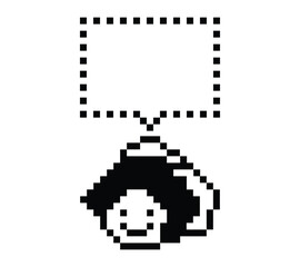 Cartoon pixel cute cartoon character face woman with chat blank decoration 8 bit female girl say speak discuss idea chat box cartoon pixel game 8bit png vector.