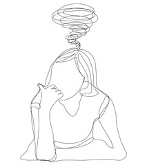 Sketch problem concept minimal woman emotion stress headache drawing line art. Female unhappy depress hand drawn continuous line concept with white ioslated background. Abstract,vector,illustration.