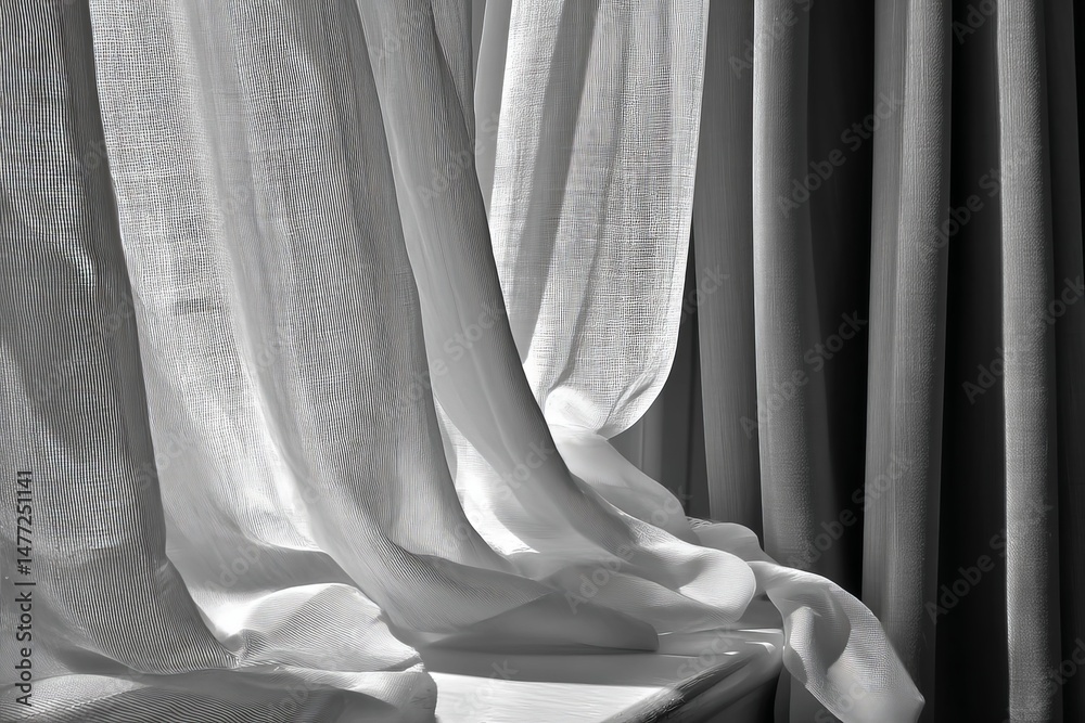 Poster Soft light filtering through sheer curtains in a tranquil indoor setting