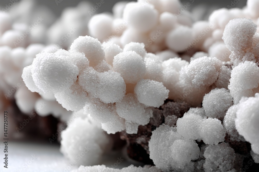 Poster Unique mineral formation displaying white crystalline structures in natural light within a laboratory setting