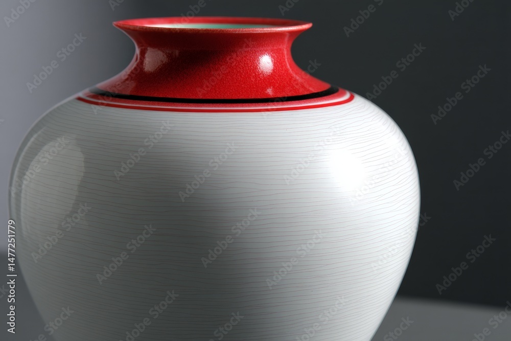 Poster Elegant ceramic vase with red accent displayed in a minimalist setting