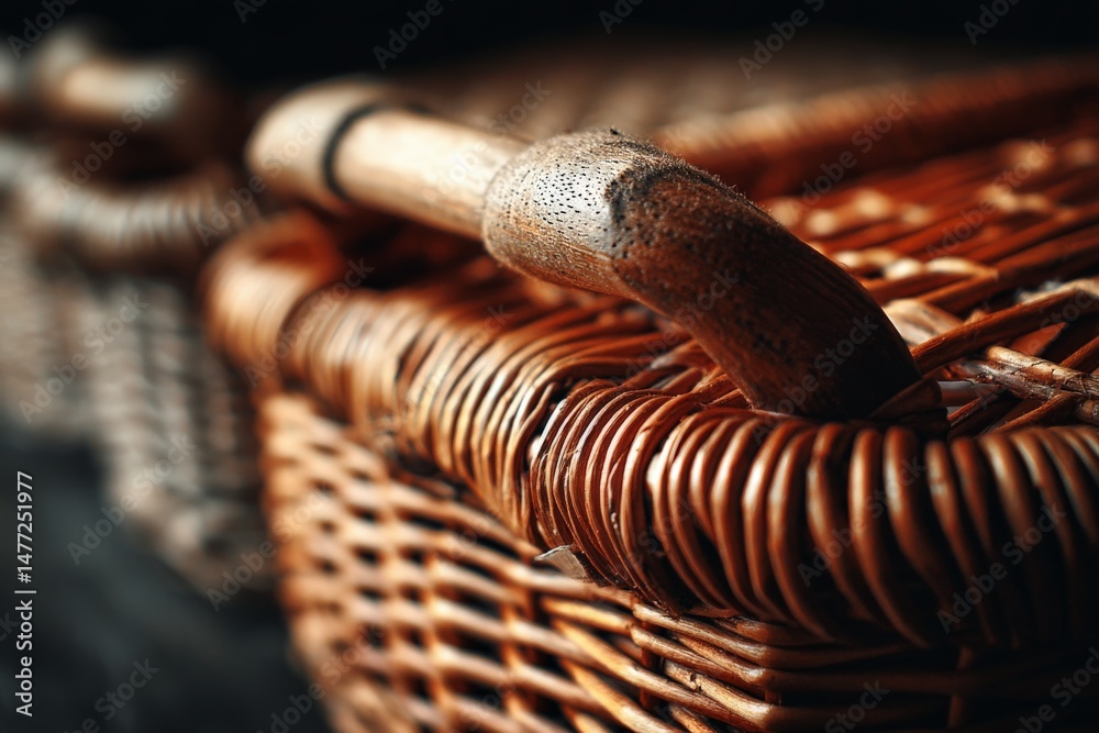 Aufkleber Woven baskets with detailed craftsmanship displayed on a dark background emphasizing texture and design elements
