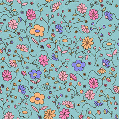 vector seamless pattern of fun silly flowers