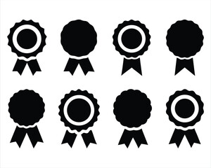 Award Badge and Ribbon Silhouette Set – Black Prize Icons Collection for Certificates, Medals, and Achievement Design