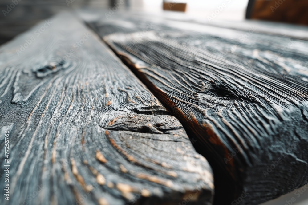 Poster close-up view of weathered wooden surface showcasing intricate textures and natural colors in an ind