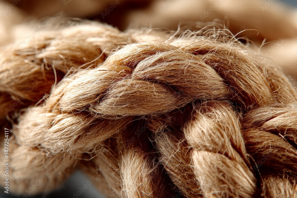 Poster detailed close-up of a twisted natural fiber rope with intricate braiding showcasing texture and cra