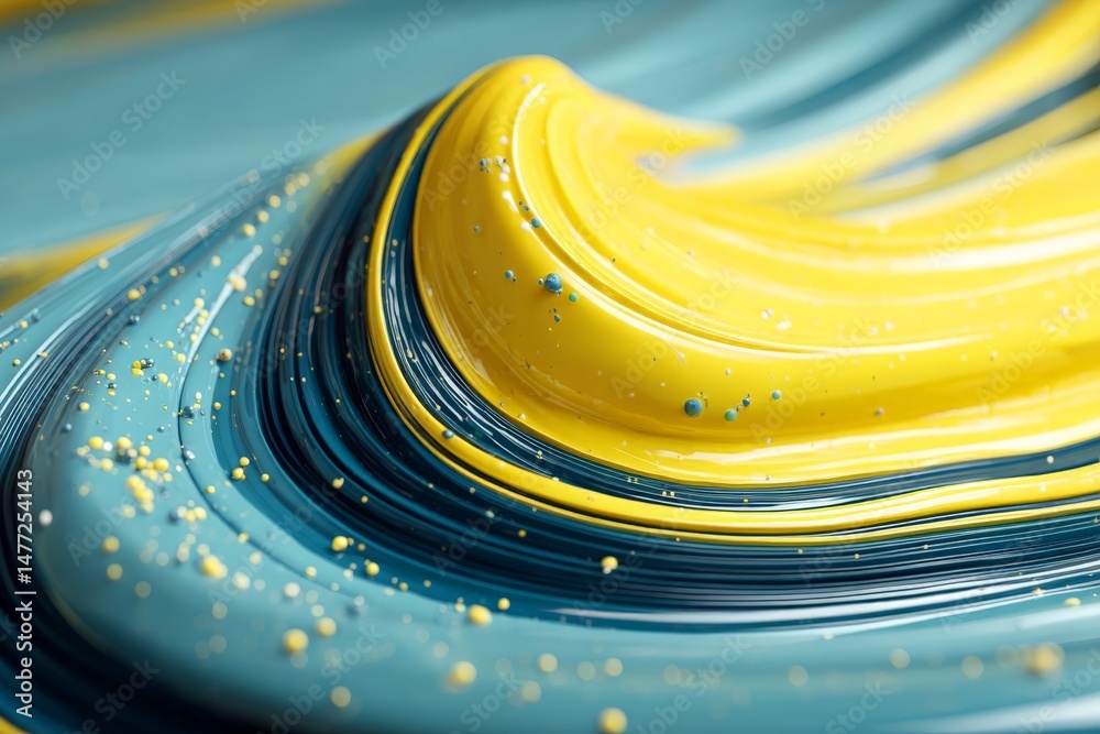 Leinwandbilder bright swirls of blue and yellow paint create an abstract design in an art studio setting during the