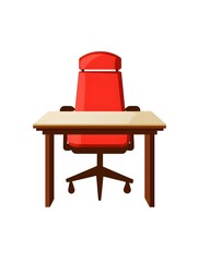 Modern Office Furniture: Red Chair & Wooden Desk for Creative Workspace Design