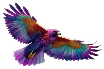 Obraz premium A vibrant, colorful hawk in flight, showcasing its detailed feathers.
