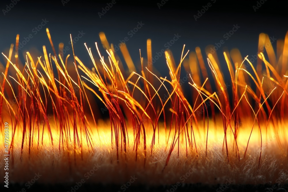Fototapete Intricate details of shimmering fibers illuminated by light create a vibrant texture in a close-up view