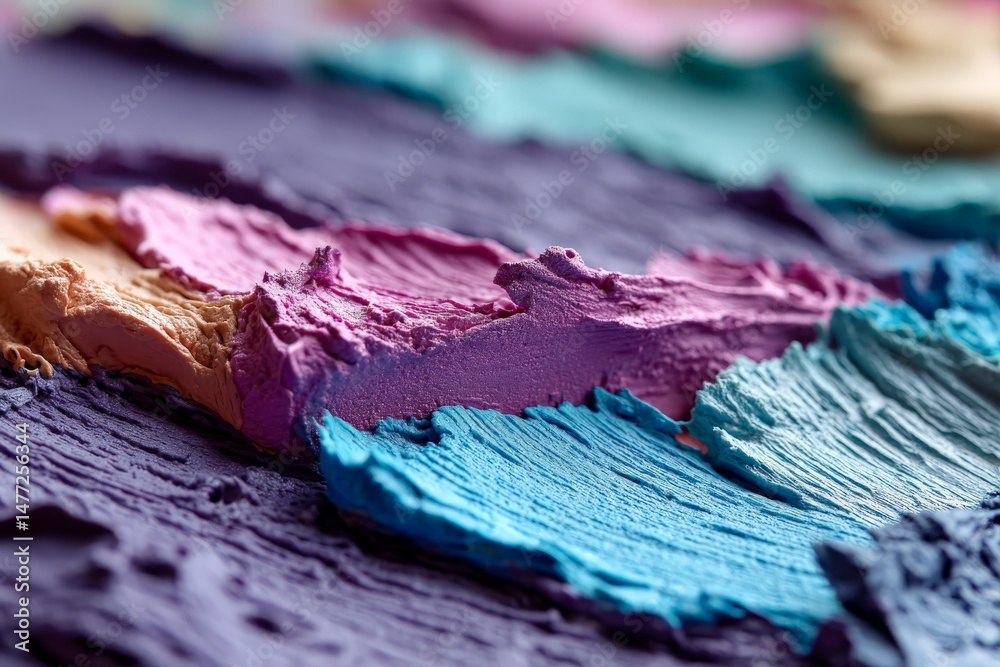 Poster colorful acrylic paint textures create a vibrant abstract artwork on canvas in a studio