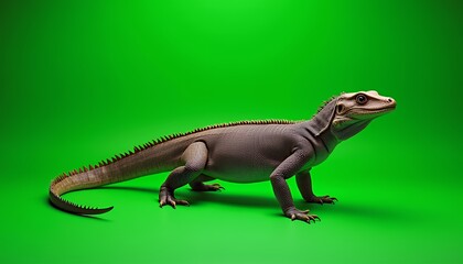 Fototapeta premium Tuatara Lizard Profile Isolated Against Green Screen Animal Wildlife Close Up