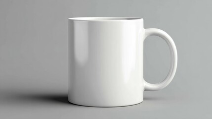 Obraz premium White ceramic mug with handle on gray background studio shot.