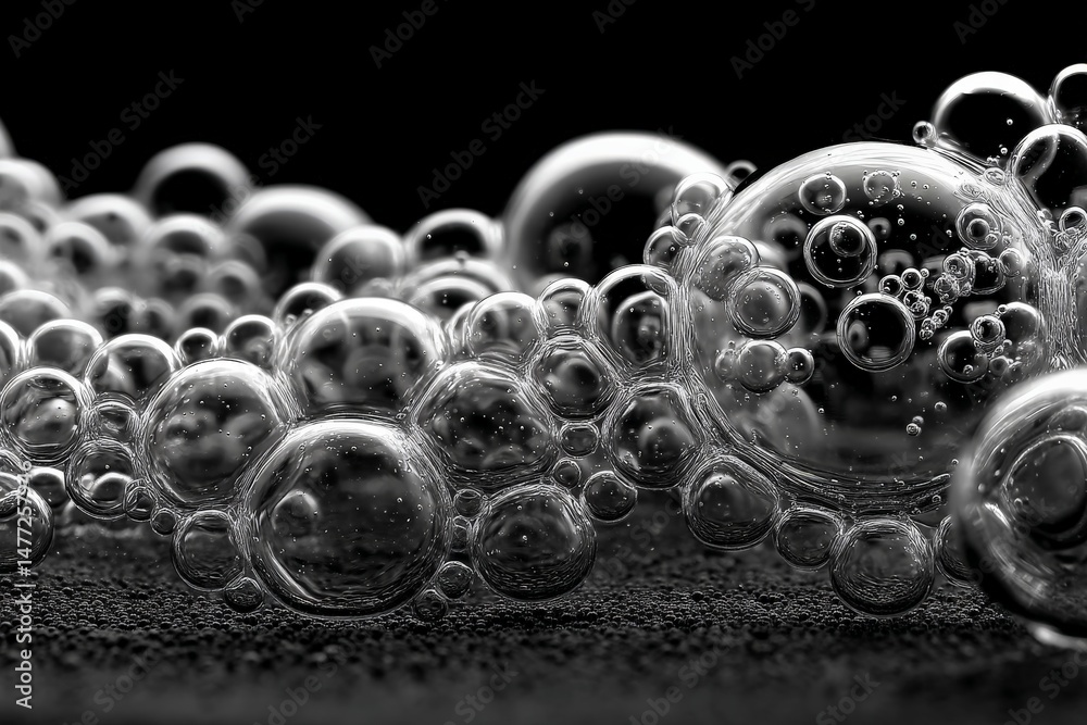 Aufkleber bubbles rising in a mesmerizing formation against a dark background at a scientific experiment