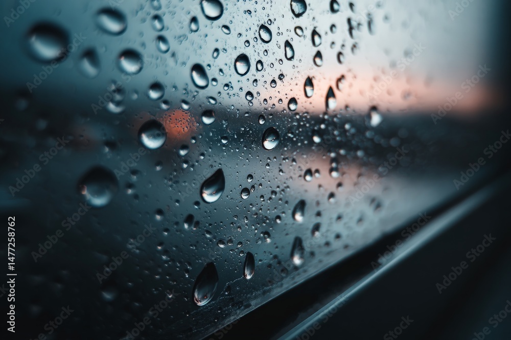 Leinwandbilder raindrops collect on a windowpane creating a beautiful pattern during dusk in a bustling city