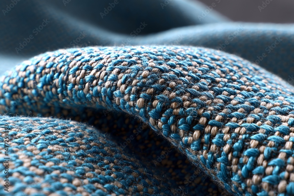Aufkleber Textured fabric showcases intricate patterns and colors in a soft weave during a close-up capture in bright lighting