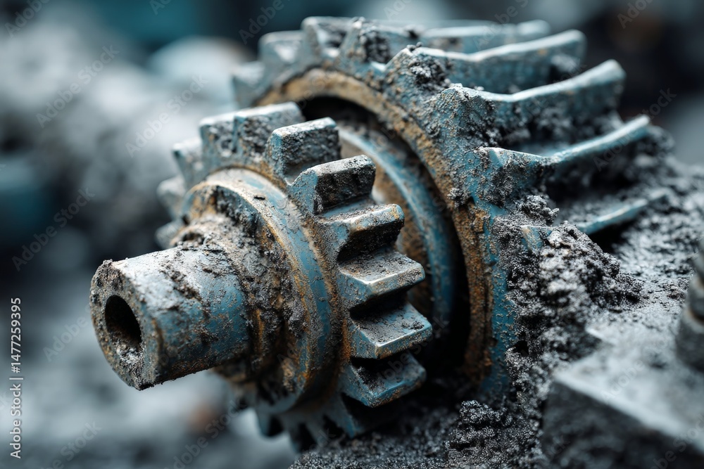 Aufkleber rusty gear resting on a weathered surface showcases the machinery's wear and tear from prolonged exp