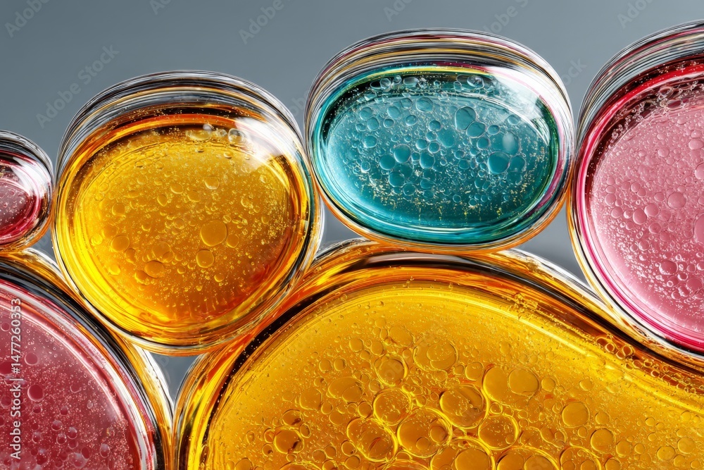 Aufkleber Colorful glass shapes filled with bubbles create an artistic display in a creative studio setting
