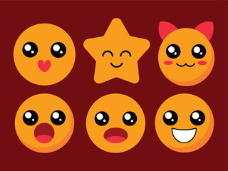 Set of smileys with different expressions. Emoji set. Modern Emoticons Collection in Flat Style