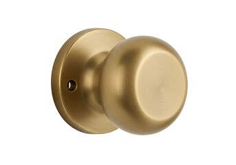A close up of a round brass door knob on white background