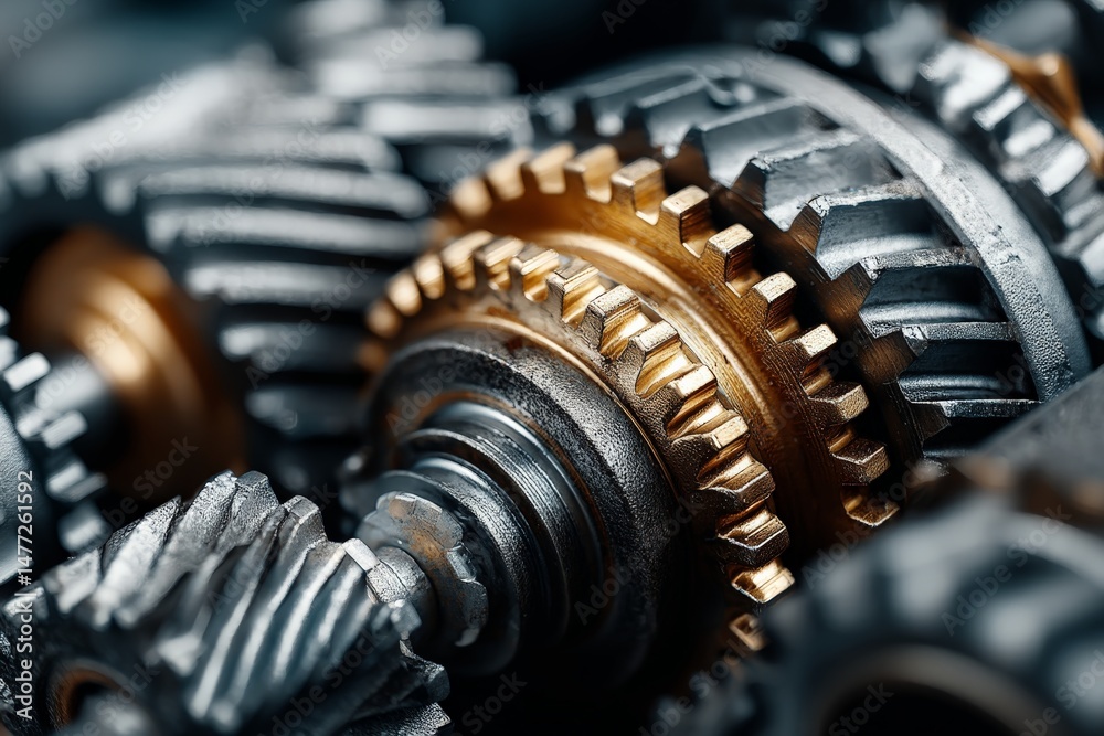 Leinwandbilder intricate arrangement of metallic gears showcasing technology and precision engineering in a worksho