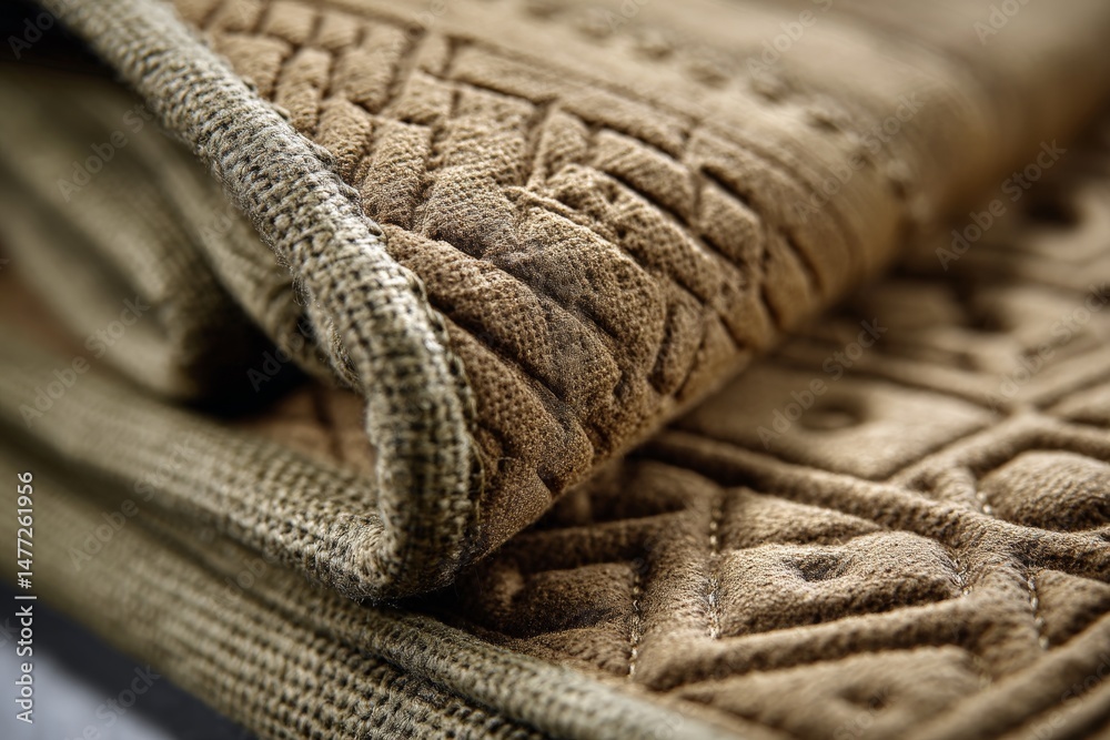 Poster Textured brown fabric with intricate patterns displayed on a flat surface in a well-lit setting during daytime