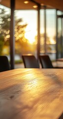 Obraz premium Sunset cafe table with warm light.