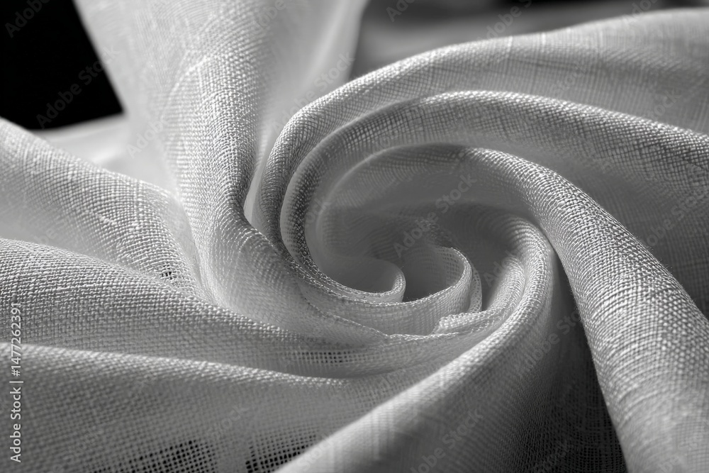 Leinwandbilder Delicate white fabric draped elegantly in a swirling pattern showcasing texture and softness in a close-up view