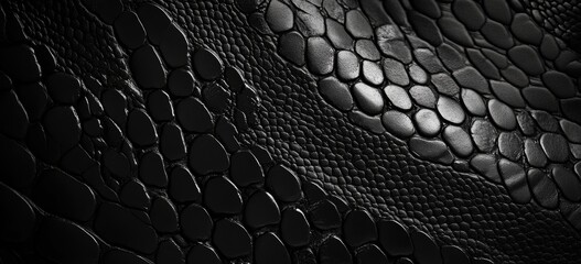Intricate black reptile-like texture.  Close-up of a simulated leather material with a distinctive, textured, scaled pattern