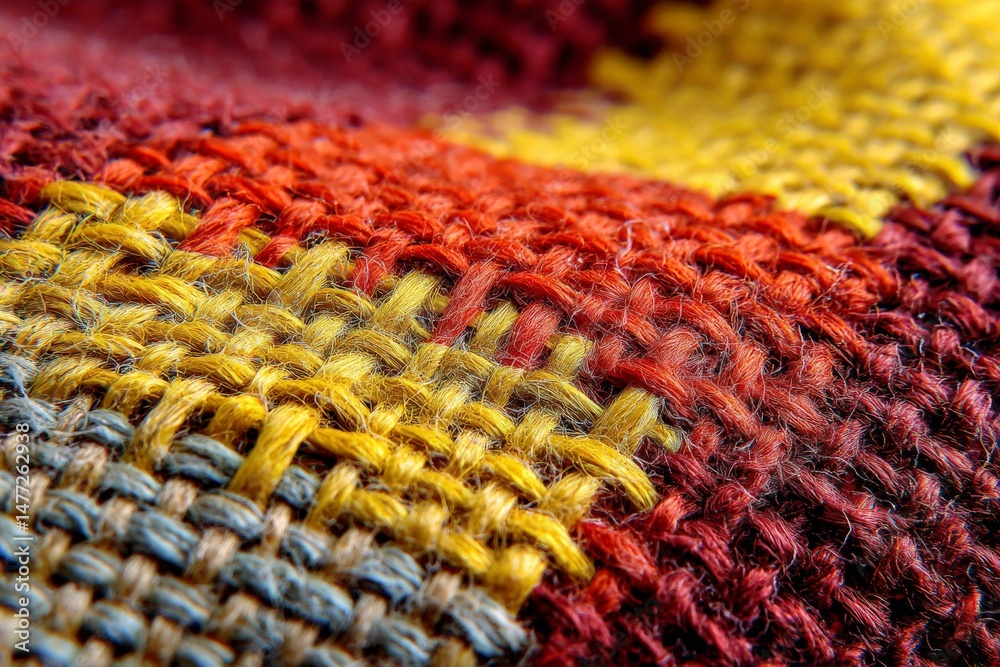 Aufkleber Textile weaving in close-up view showcasing vibrant colors and intricate patterns created by skilled artisans in a cozy craft studio