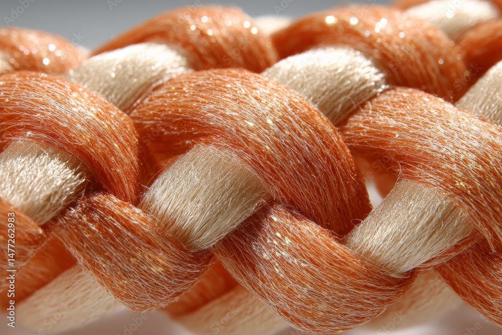 Poster intricate weaving of orange and cream fibers creates a vibrant braided pattern for craft projects an