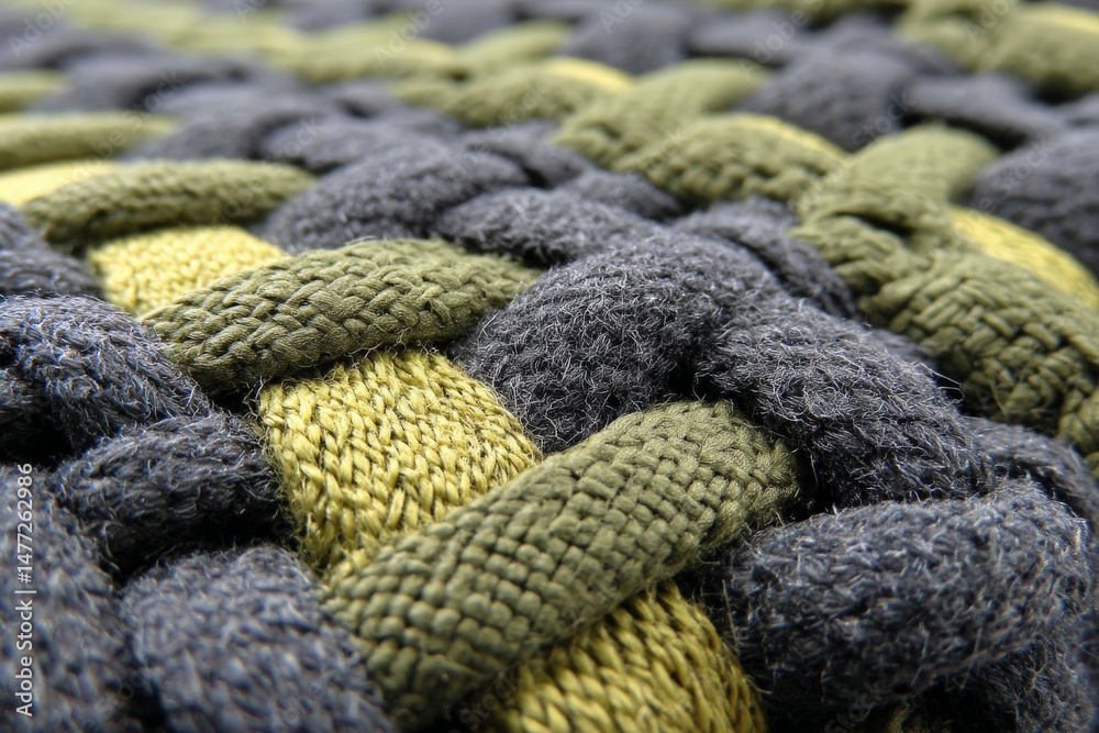 Aufkleber Textile texture featuring intricate woven patterns in green and grey shades with close-up details showcasing craftsmanship