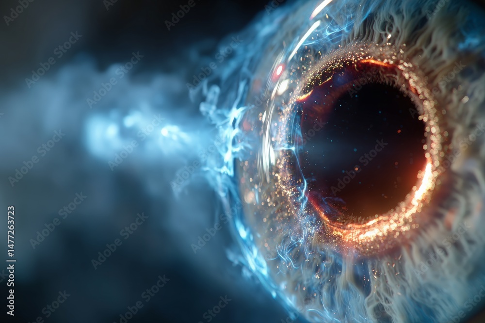 Poster Dynamic cosmic whirlpool with luminous particles swirling in galactic depths at a high-tech digital rendering