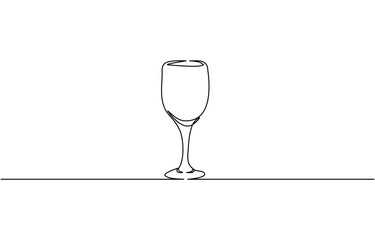 Minimalist continuous one line drawing of a wineglass, Wine glass continuous line. Continuous one line drawing wine glass. Glass, equipment concept. Single line drawing