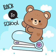 teddy bear ride on stapler school supplies kawaii animal with pastel background