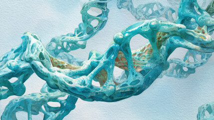 Naklejka premium Watercolor scientific illustration of DNA structure showcasing intricate details and vibrant