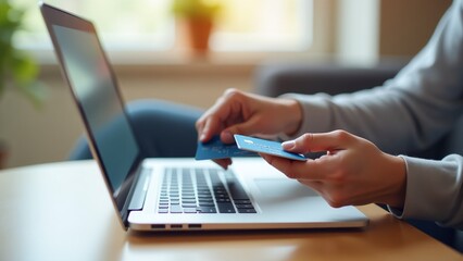 Credit cards and laptop for online shopping from home