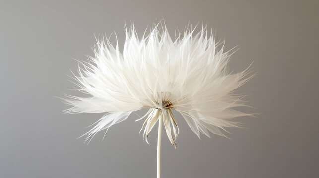 Close-up of white dandelion seed head with soft focus background, nature macro photo, minimal floral detail, ai generated