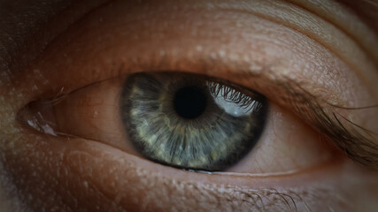 Eye looking into camera, extreme macro close-up view. Perspective, perception, and eyesight...