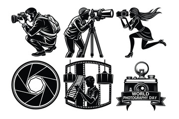 Set of  photography day silhouette vector