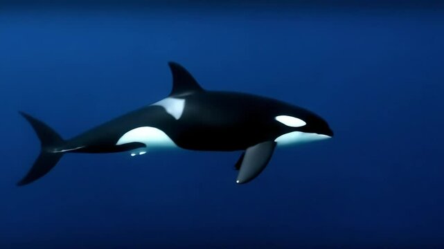 Majestic killer whale swimming gracefully through the deep blue ocean waters