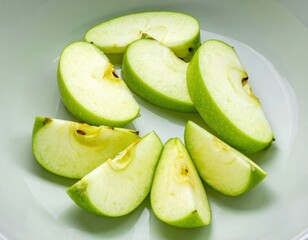 Green Apple Slices On Light Gray Plate