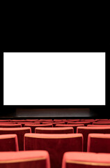 empty movie theater and movie screen mockup.
movie theater with red seats