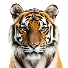 Fototapeta premium Close Up of A Tiger Face Wildlife Animals Isolated on PNG Transparent Background 