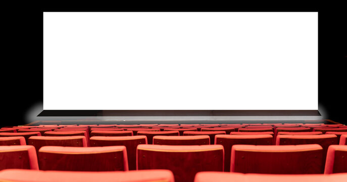empty movie theater and movie screen mockup.
movie theater with red seats