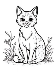 Obraz premium Black and White Outline Drawing of a Cat with Tall Grass in Minimalist Style