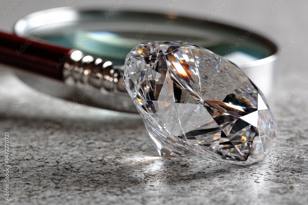 Aufkleber magnificent diamond being examined with a magnifying glass on a textured surface in a well-lit envir